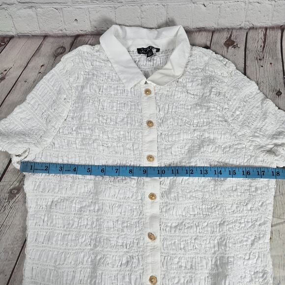 J. Crew Smocked button-up shirt‎ in cotton-blend voile White XL BU278 - Picture 7 of 8